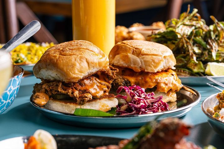 Chai Pani signature dishes Chili Chicken, KFC Sandwich, Sloppy Jai, Sweet Potato Chaat.
